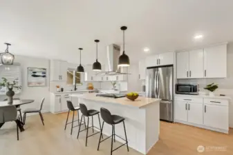 Plenty of prep space and informal as well as formal eating spaces