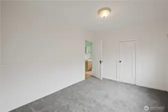 Primary Bedroom with new carpet.