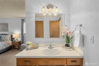 Large vanity with plenty of counter and cabinet space!