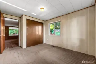 Second bedroom is carpeted. Large closet. Off of Living room area.