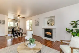 Natural gas fireplace, ceiling fans and this home has central air.