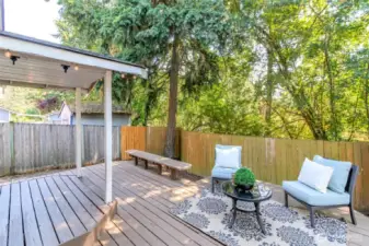 Plenty of room for seating or patio table.Notice the privacy the trees offer in your back yard.