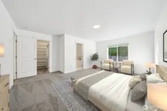 Step in to the peaceful & spacious Primary Suite, overlooking the private backyard. Virtually staged.