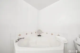Enjoy this oversized, corner soaking tub in the Primary Bath.