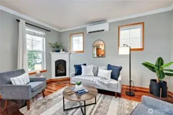 Living room with cozy gas fireplace