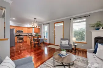 Living room looking into the kitchen