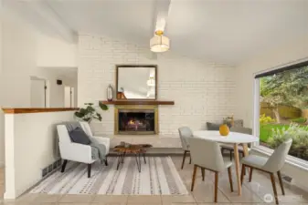 Relax around the fireside in the open family room and dining nook just off the kitchen.