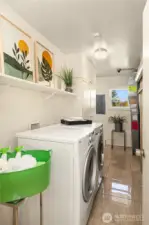 Laundry room with built-in storage.