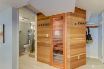 sauna on lower floor.