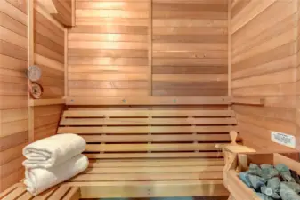 cedar sauna stays for new owners.