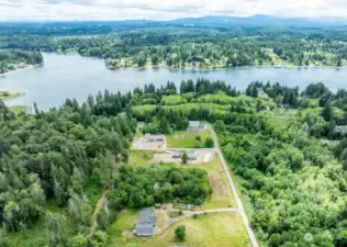 Aerial view of property and Puget Sound