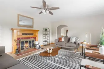 Stunning vintage wood-burning fireplace  surround has been well maintained.