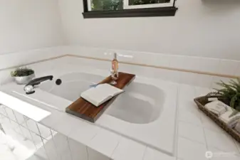 Soak away all your stress in the large soaking tub.