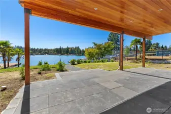 Covered back patio with hookups for hot tub