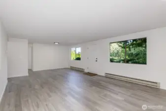 view from living area looking at dining area.