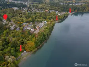 Location of community beach and picnic areas.