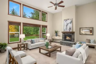 Soaring 15' tall ceilings in the entryway and greatroom