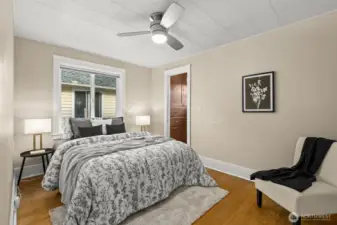 It’s such a beautiful room, with soothing colors that create a calm, restful feel, paired with a ceiling fan that keeps the space comfortable and airy.