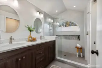 Bathroom was completely renovated in 2021 one update is  water controls opposite the shower heads.