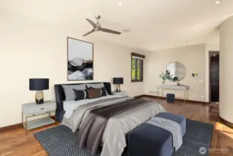 Main floor Primary with 2 walk-in closets (virtually staged)
