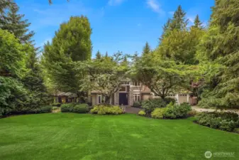 Front yard of this extremely special home! (grass has been greened up a bit).