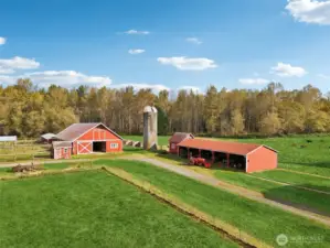 Multiple Outbuildings including 3500 sq ft Barn with Hay Loft, Tractor Shed, Cattle Feed Shed, Livestock enclosure and multiple Storage Rooms and Sheds!