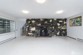 Large stone wall and fireplace. Stones were hand selected from local mountains during construction in 1969.