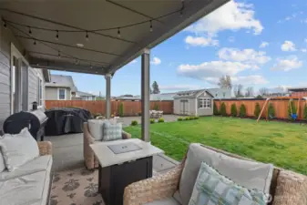 Extended covered patio for year-round outdoor living