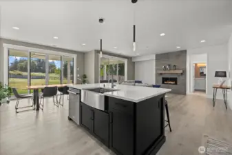 Oversized sliding door provides ample light.