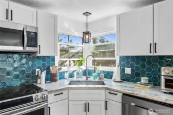 Kitchen with view overlooking the yard