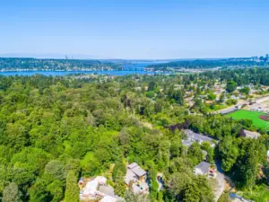 Seattle and Bellevue flanking Lake Washington.