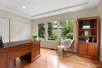 Beautiful executive office with two closets and a cove ceiling. Potential for additional main level 5th / 6th bedroom