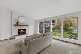 Main Livingroom with woodburning fireplace