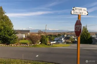 The views are stunning of Mt  Baker and the bay! The home is situated on this corner.