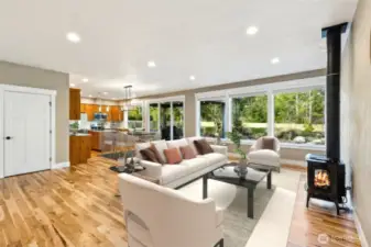 Virtually staged great room.