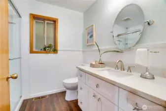 There is a 3/4 remodeled bath on the main floor