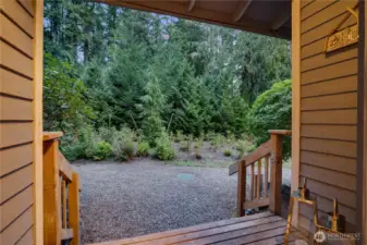 View from the double entry doors to the greenbelt surround.