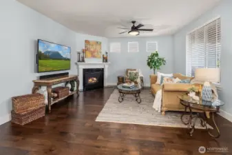 Living Room with gas fireplace and blower