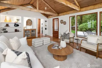 Surrounded by greenery.