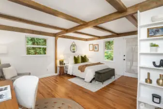 Hand painted beams on lower level.