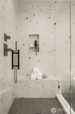 Oversized shower, thoughtofully designed for both function and artistic elegance.