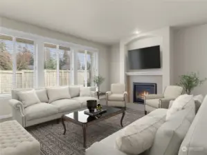 Comfortable living room with gas fireplace. Wall mount tv area has smurf tubing to hide chords! Virtually staged