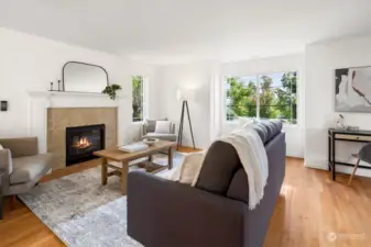 Living room with remodeled gas fireplace