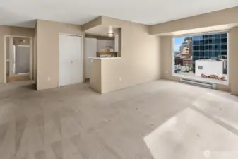 Looking back towards kitchen from living room.  Wonderful views out the side window.