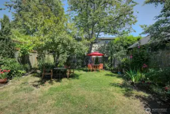 Lots of room for everyone and everything here. Want to grow your own veggies? Have a dog that needs space to run? Want to just read out in nature in a hammock? This yard is for you.