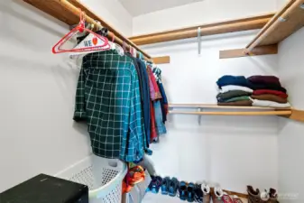 The primary bedroom walk in closet.