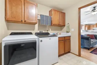 The laundry room off of the family room that takes you to the garage and the heated workshop.