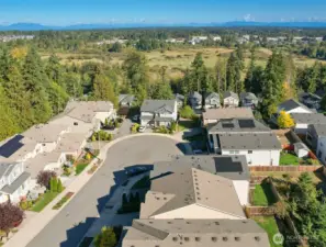Drone view looking east towards the Cascade Mountain