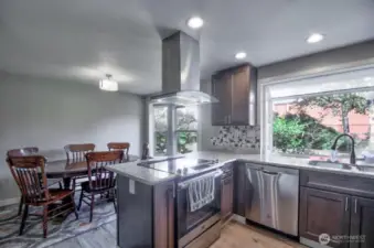 View from the kitchen of the eating area