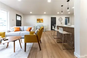 Convenient eating bar that allows conversing with the chef.